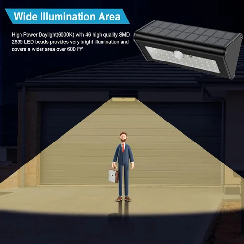 Vista 7 de SECUROAD Luces solares con sensor de movimiento de 1100 lúmenes para exteriores, IP65 impermeables, batería de 4500mAh, luces de pared de seguridad