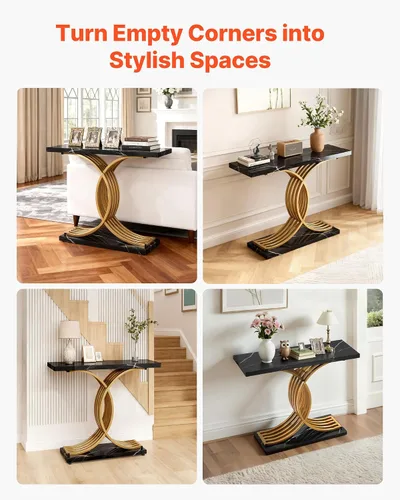 Vista 8 de VEVOR Mesa consola dorada de 39 pulgadas, escritorio moderno detrás del sofá, escritorio de entrada rectangular de madera, mesa de sofá larga