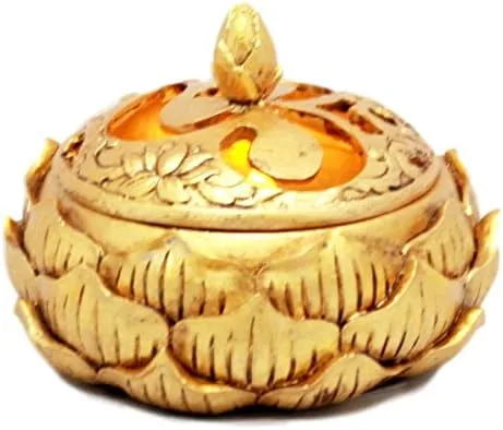 Vista 4 de Ebros Gift Auspicious Golden Buddha Ohm tallado Padma Lotus redondo Joyero Figurita 3.25 "Diámetro Oriental, caja de baratija accesorio