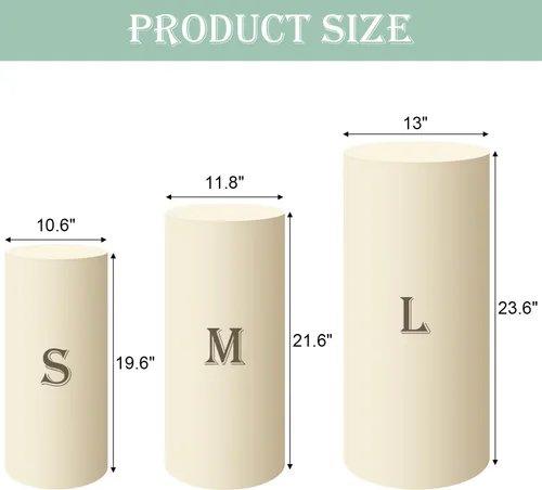 Vista 2 de SaitiMade Juego de 3 fundas para pedestal de cilindro beige, fundas de elastano para decoración de fiestas, bodas o eventos de cumpleaños, solo