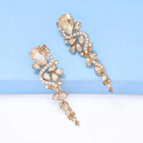 Vista 3 de Caiyao Aretes colgantes con diamantes de imitación para mujer, de cristal brillante, para novia, dama de honor, boda, aretes largos y coloridos
