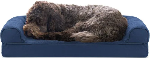 Vista 28 de Furhaven Sofá cama ortopédico para perro, sofá de espuma viscoelástica con refuerzos, felpa texturizada y funda resistente al agua, funda lavable