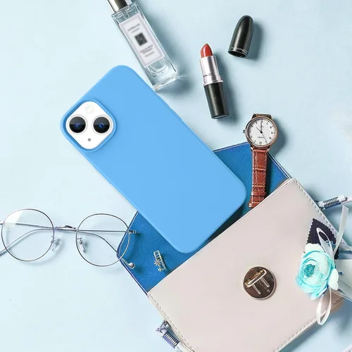 Vista 6 de DOMAVER Funda para iPhone 13, funda de teléfono para iPhone 13, silicona líquida, gel suave, forro de microfibra, funda protectora a prueba de Azul