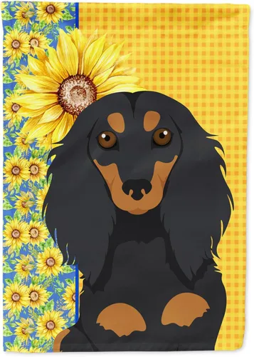 Vista 376 de Caroline's Treasures WDK5313GF Bandera de jardín con diseño de girasoles de verano, color negro y tostado, Airedale Terrier para buzón, bandera