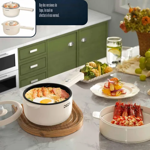 Vista 4 de Dezin Cocina Eléctrica, Sartén Antiadherente Sauté de 2L, Cocina de Fideos Rápida, Mini Olla para Bistec, Huevo, Arroz Frito, Ramen, Avena, Sopa