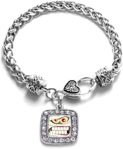 Vista 24 de Pulsera de dijes cuadrados de plata con joyería de circonita cúbica