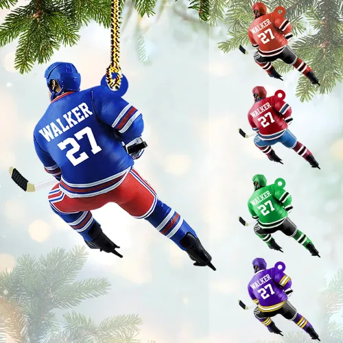 Vista 13 de Adorno acrílico de hockey personalizado 2026, decoración personalizada para árbol de Navidad, regalo único de recuerdo festivo para jugadores