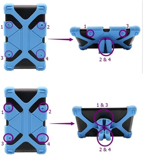 Vista 2 de CHINFAI Funda universal para tablet de 7 pulgadas, a prueba de golpes, con soporte de silicona para todas las versiones, RCA Voyager, Vankyo Azul