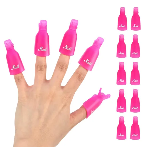 Vista 9 de Kit de removedor de esmalte de uñas de gel con 10 clips de removedor de esmalte de uñas rosa con tapa, botella dispensadora, empujador de cutículas