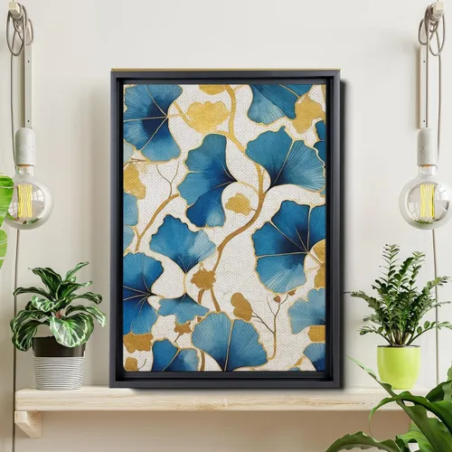 Vista 6 de Gold Turquoise Ginkgo Leaf Print, Captivating Plants Wall Art, Ginkgo Biloba Leaf Print Painting, Embrace the Serenity of Nature