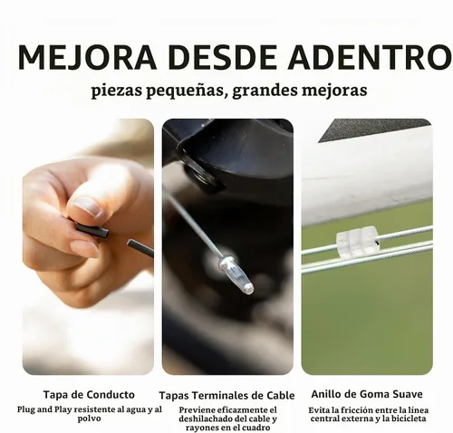 Vista 4 de Kit universal de cables de bicicleta – Cables de cambio de freno y cambio con carcasa, tapas de extremo y juntas tóricas, compatible con reparación
