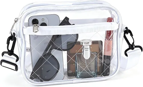 Vista 12 de Bolsa transparente para eventos de estadio – Bolso transparente para mujer con correa de hombro extraíble, bolsa cruzada transparente