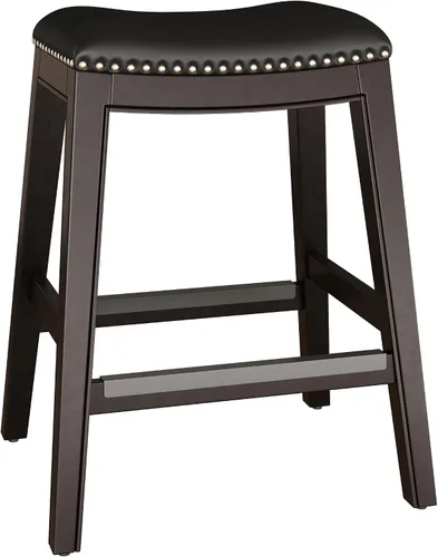 Vista 12 de DTY Indoor Living Durango - Taburete de cuero regenerado, taburete de mostrador de 24 pulgadas, acabado espresso, asiento de cuero negro