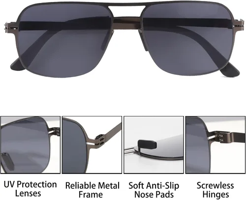 Vista 4 de Memory Metal Polarized UV400 Protective Silicone Nose Aviator Square Sunglasses for Men Women