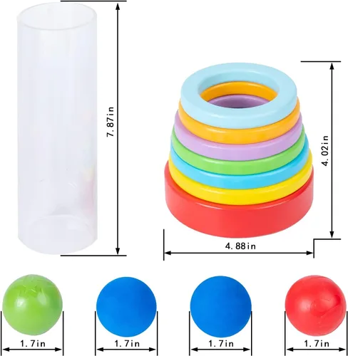 Vista 9 de Montessori - Anillos y bolas interactivas apilables para bebés de 6 a 12 meses, tubo transparente divertido