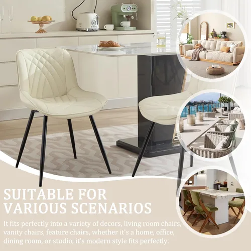 Vista 7 de Comfortable Upholstered Dining Chairs Set of 2, PU Leather Kitchen & Dining Room Chair with Backrest and Black Metal Legs, Modern Accent Dining