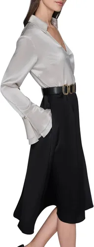 Vista 2 de Karl Lagerfeld Vestido camisero midi de manga larga con cinturón de poliéster arrugado para mujer