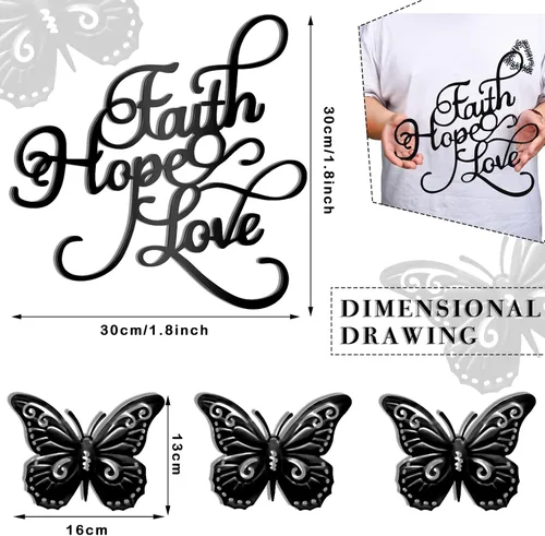 Vista 4 de Moxweyeni 4 piezas de decoración de pared de metal con texto en inglés «Faith Hope Love» («Faith Hope Love») con letras negras inspiradoras, arte