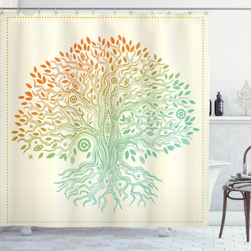 Vista 75 de set de cortina para baño decorativa de tela de poliéster con ganchos
