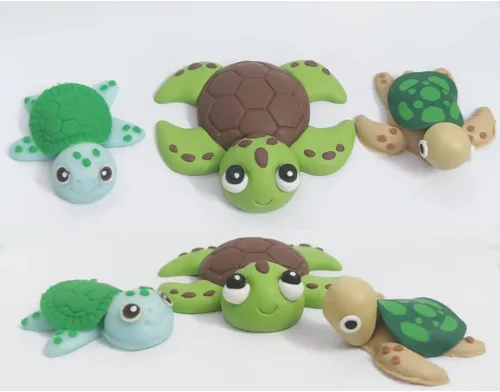 Vista 5 de Decoración de pastel de tortuga bebé para pastel temático de tortuga (3 tortugas)