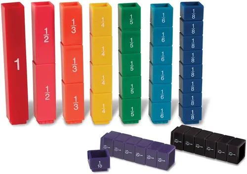 Vista 5 de Learning Resources Fraction Tower Fraction Cubes, bloques para niños, juego de 51 piezas, a partir de 6 años