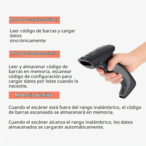 Vista 5 de NADAMOO Escáner de código de barras inalámbrico con base de carga USB 328 pies de transmisión de largo portátil 1D lector de código de barras láser