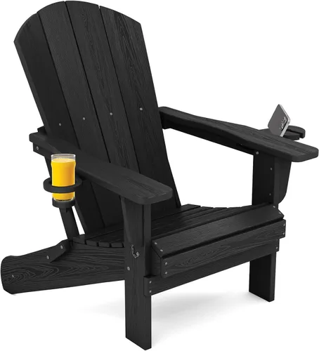 Vista 31 de SERWALL Silla Adirondack plegable, Silla Adirondack HDPE con textura de madera - gris