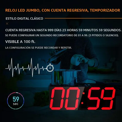 Vista 5 de Goetland Reloj de pared digital de gran tamaño de 18 pulgadas LED moderno pantalla grande temperatura multifuncional control remoto 4 dígitos