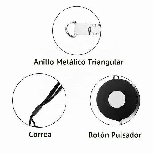 Vista 2 de Cinta métrica retráctil negra de 80.7 in con cuerda negra Negro