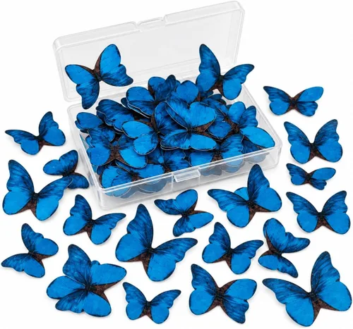 Vista 13 de Mariposas comestibles para decoración de pasteles, decoración comestible de arco iris para pasteles y cupcakes, mariposas de papel de oblea 5Colors-1