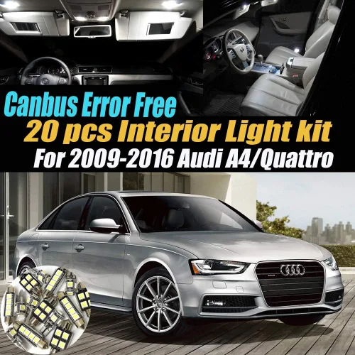 Vista 2 de Kit de 20 luces LED para interior de coche Canbus sin errores, color blanco, 6000 K, compatible con Audi A4/Quattro 2009-2016, equipado con sistema