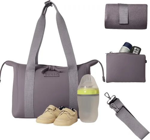 Vista 9 de BUNSO Baby Bolso pequeño para pañales - Bolso para pañales ligero de 12x7x8 pulgadas en neopreno con almohadilla para cambiar y bolsa, resistente al