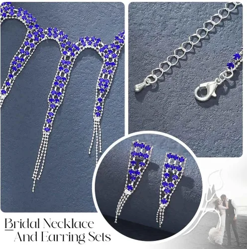 Vista 6 de Unicra Juego de collar y aretes de gargantilla con borlas de diamantes de imitación, juego de joyas de boda para novia, fiesta de graduación