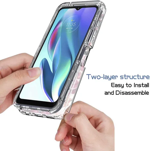 Vista 4 de Funda para Moto G50 5G, Motorola G50 XT2149-1 con protector de pantalla de vidrio templado, funda protectora de cuerpo completo con patrón floral