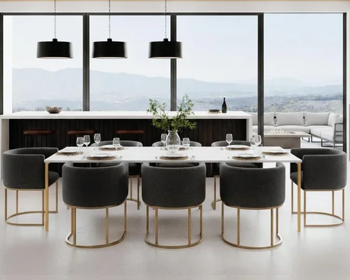 Vista 65 de HNY Silla de comedor moderna de mediados de siglo tapizada en forma de barril, negra, con brazos, silla de cocina y comedor de cuero, silla auxiliar