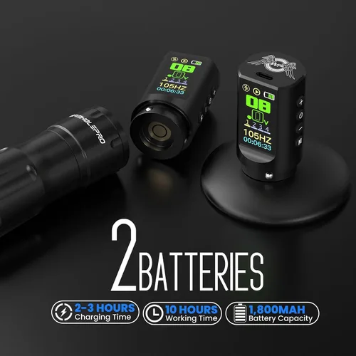 Vista 3 de WORMHOLE PRO AQUILA Kit de pistola de tatuaje inalámbrica 2PCS 1800mAh Negro 3