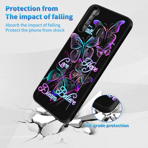 Vista 4 de Funda tipo cartera para Samsung Galaxy A21 (6.5 pulgadas), Galaxy A21 con soporte para tarjeta abatible, funda protectora de doble capa híbrida