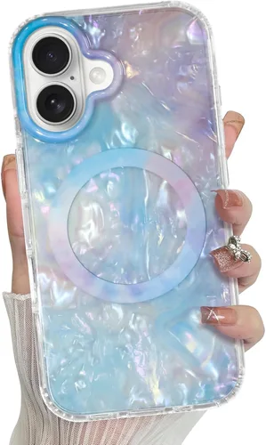 Vista 32 de Bonoma Funda magnética para iPhone 13 【Soporte para Magsafe】Protector de cámara de lujo de cristal fluorescente iridiscente con láser brillante + 2
