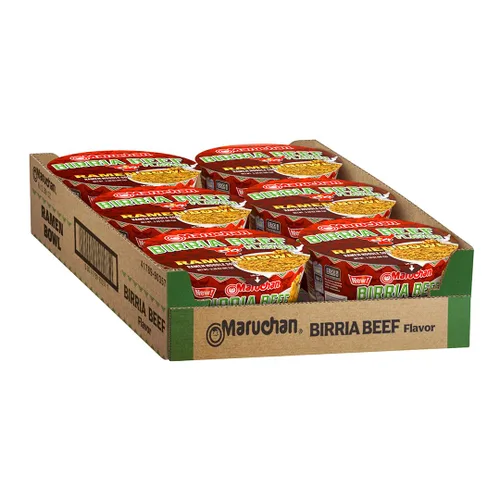 Vista 2 de Maruchan Tazón de ramen, sabor a carne de res Birria, sopa instantánea de fideos al estilo japonés, comida fácil para microondas para estudiantes