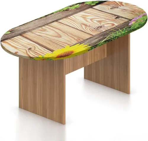 Vista 18 de Mantel ovalado ajustable de madera de poliéster elástico, tablones de pared de madera dura de teca estilo cabaña, mantel ajustable con estampado