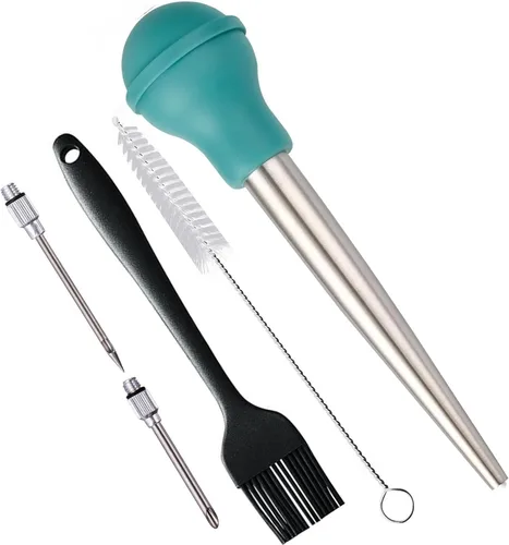 Vista 11 de Baster de Pavo, Baster de Pavo de Acero Inoxidable, Conjunto de Baster Inyector de Carne con Jeringa con 2 Agujas y 2 Cepillos de Limpieza