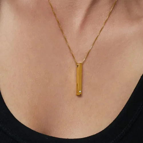 Vista 3 de Personalized Vertical 3D Totem Bar Necklace with Custom Inscriptions - Diamond or Cubic Zirconia Options - Engraved Gift for Her, Women - Dainty