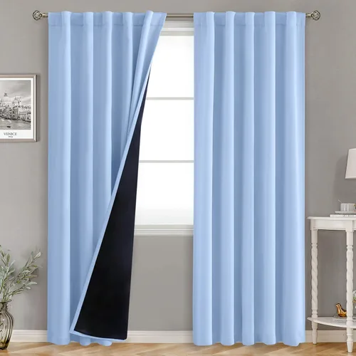 Vista 180 de BGment Cortinas 100% opacas beige de 63 pulgadas de largo con forro aislante térmico, bolsillo para varilla y lengüeta trasera de doble capa