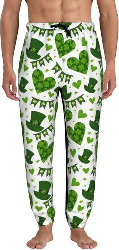Vista 2 de St. Patrick's Day Clover Leaves Sweatpants Men's Breathable Baggy Trousers Durable Jogging Pants