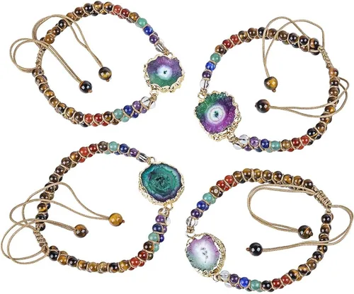 Vista 3 de SUNYIK Pulsera de 7 cuentas de chakras para mujer, pulsera ajustable trenzada hecha a mano con cristal curativo de flores de sol