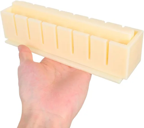 Vista 6 de Oshizushi - Molde de prensa de sushi rectangular, kit de 3 piezas, herramienta profesional para hacer musubi con ranuras de corte, molde de sushi