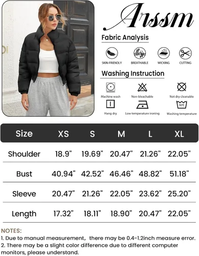 Vista 7 de Arssm Chaqueta acolchada corta Y2K para mujer, casual, acolchada, corta, manga larga, acolchada, para exteriores