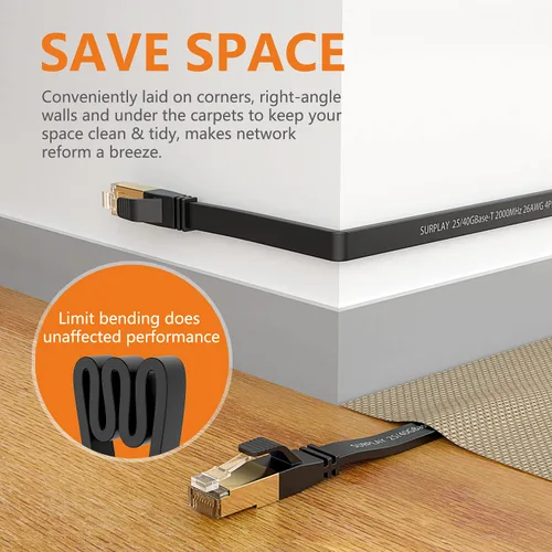 Vista 5 de Cable Ethernet Cat8 de 1.5 pies, 5 unidades, cable de conexión de red de Internet negro de 40 Gbps, RJ45 chapado en oro de alta velocidad doble