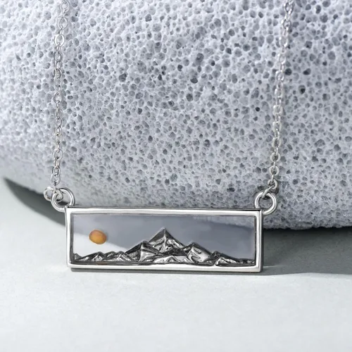 Vista 2 de PROESS Collar de plata de ley con diseño de cadena de montañas con motivos de fe, montañas, pandente, naturaleza, aventura, joyería para mujeres