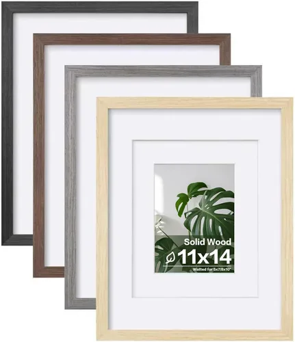 Vista 55 de Egofine - Juego de 4 portarretratos A4 de madera maciza y cubierta de plexiglás de 4 x 6/6 x 8 pulgadas con paspartú o A4 sin paspartú, para mesa